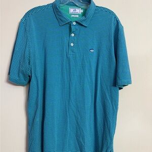 Southern Tide SkipJack Golf Polo Blue Green Stripe Short Sleeve Mens Shirt L